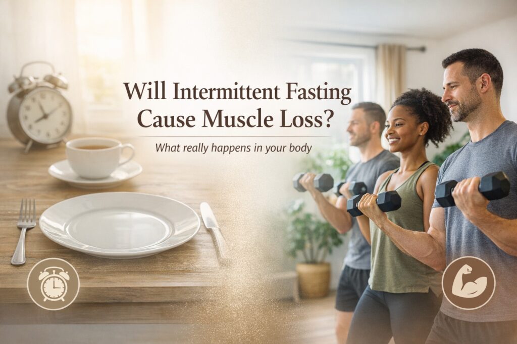 Intermittent Fasting Muscle Loss Will Intermittent Fasting Cause Muscle Loss? Empty plate on table representing intermittent fasting and meal timing